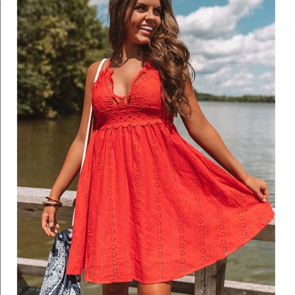 Red Eyelette Dress -Impressions Boutique